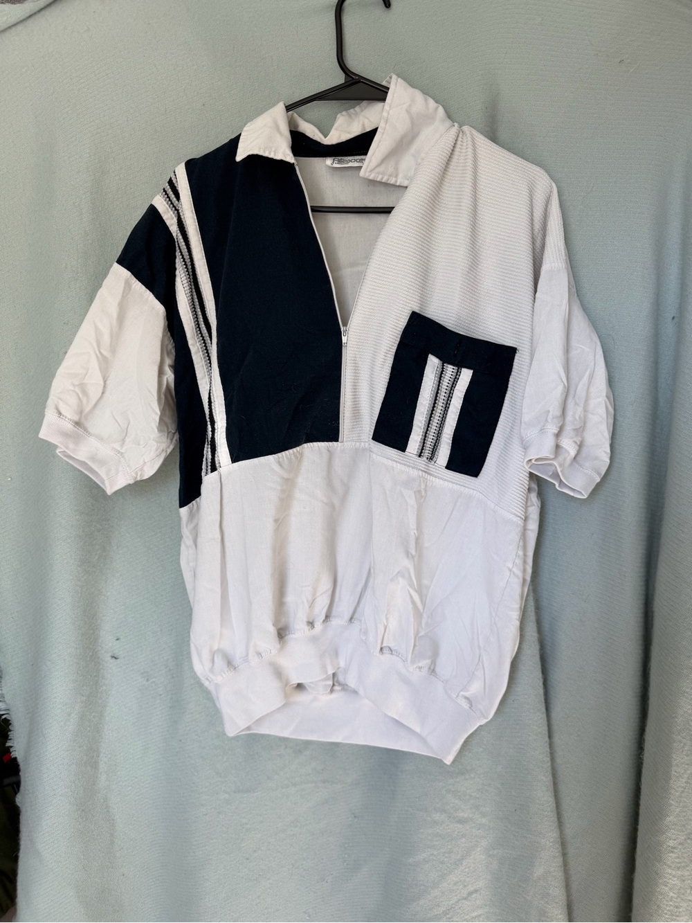 Men's White & Black Half-Zip Polo with Contrast Pocket